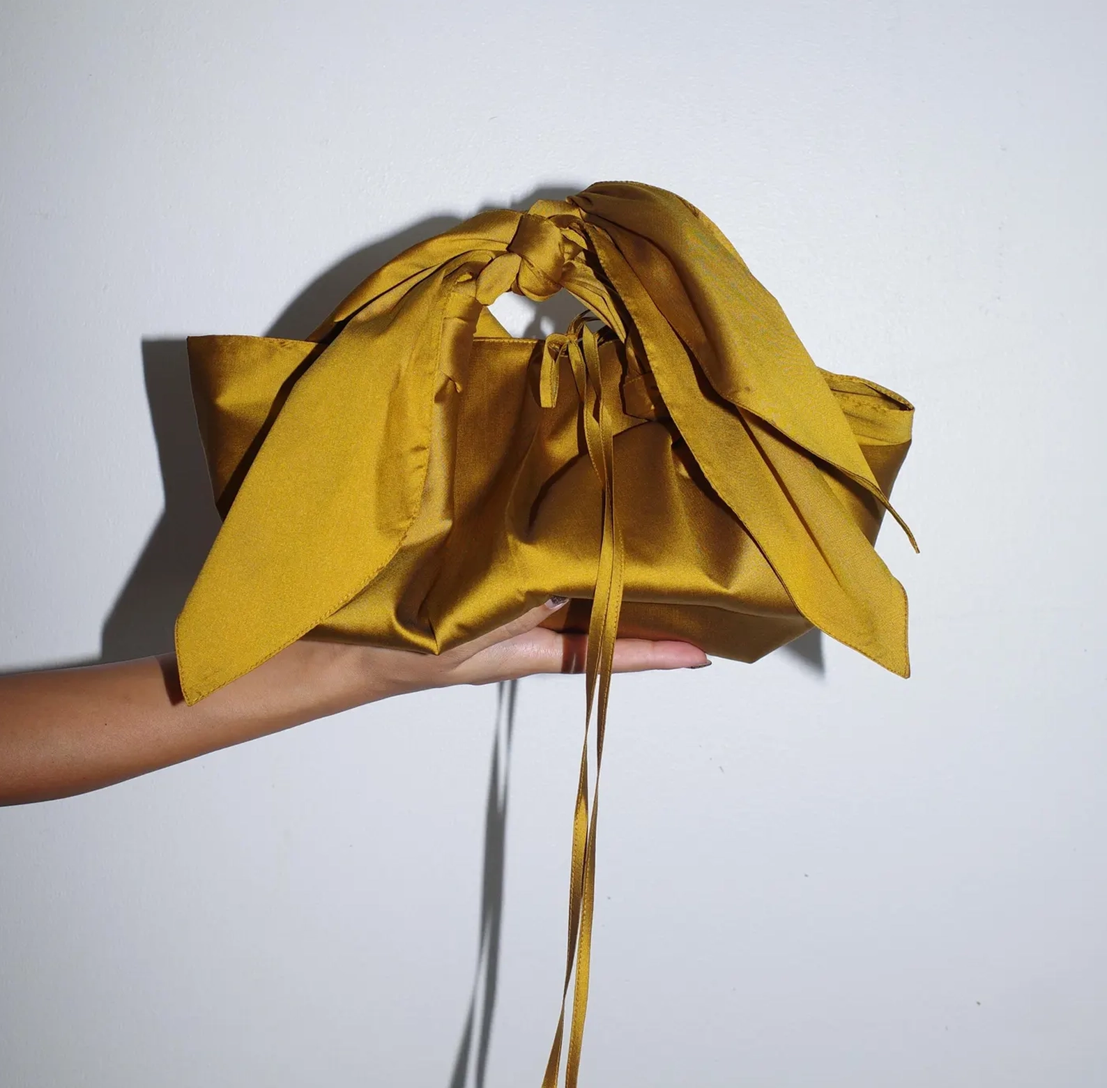 Golden Mustard Knot Bag in Taffeta — KAEWMEE handmade bag, $100 USD