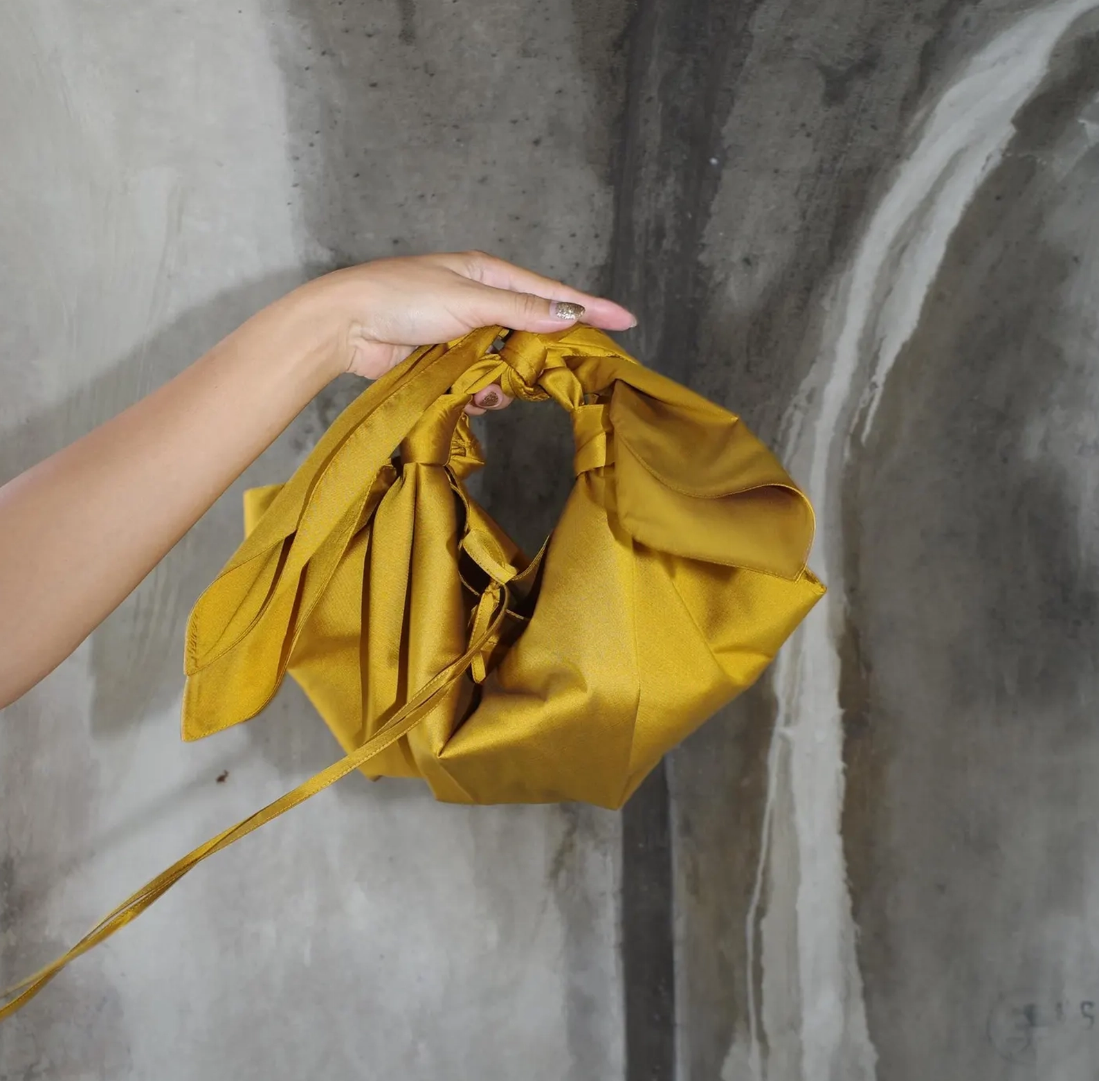 Golden Mustard Knot Bag in Taffeta — image 3